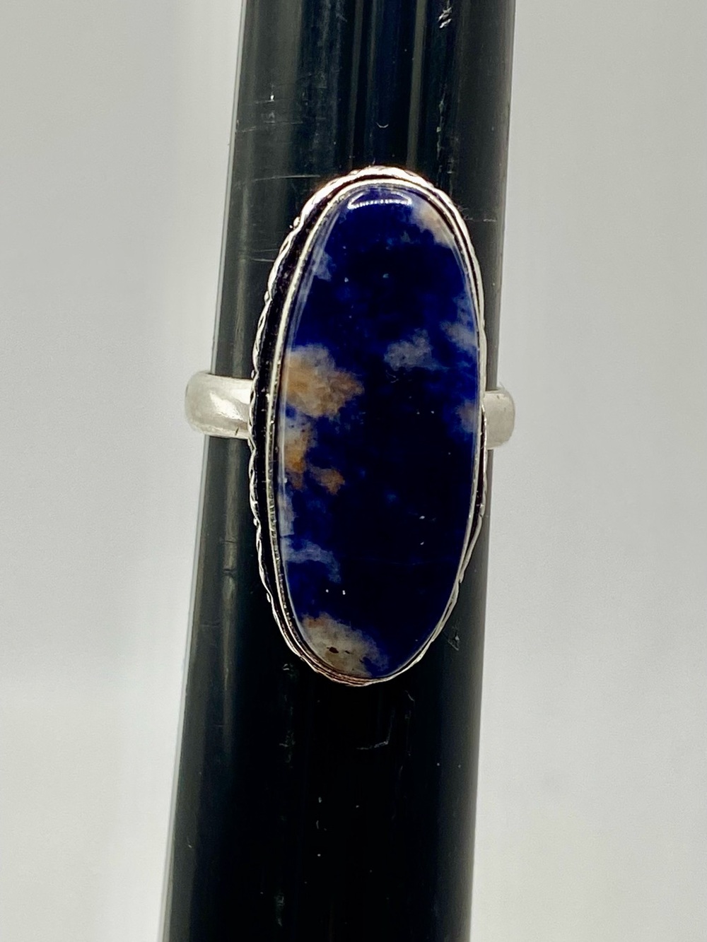 Sterling Silver Plated Sunset Sodalite Deep Blue Oval Stone Ring - Women Jewelry